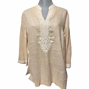 CHARTER CLUB Luxury ☆ 100% Linen 3/4 Sleeve Embroidered Tunic